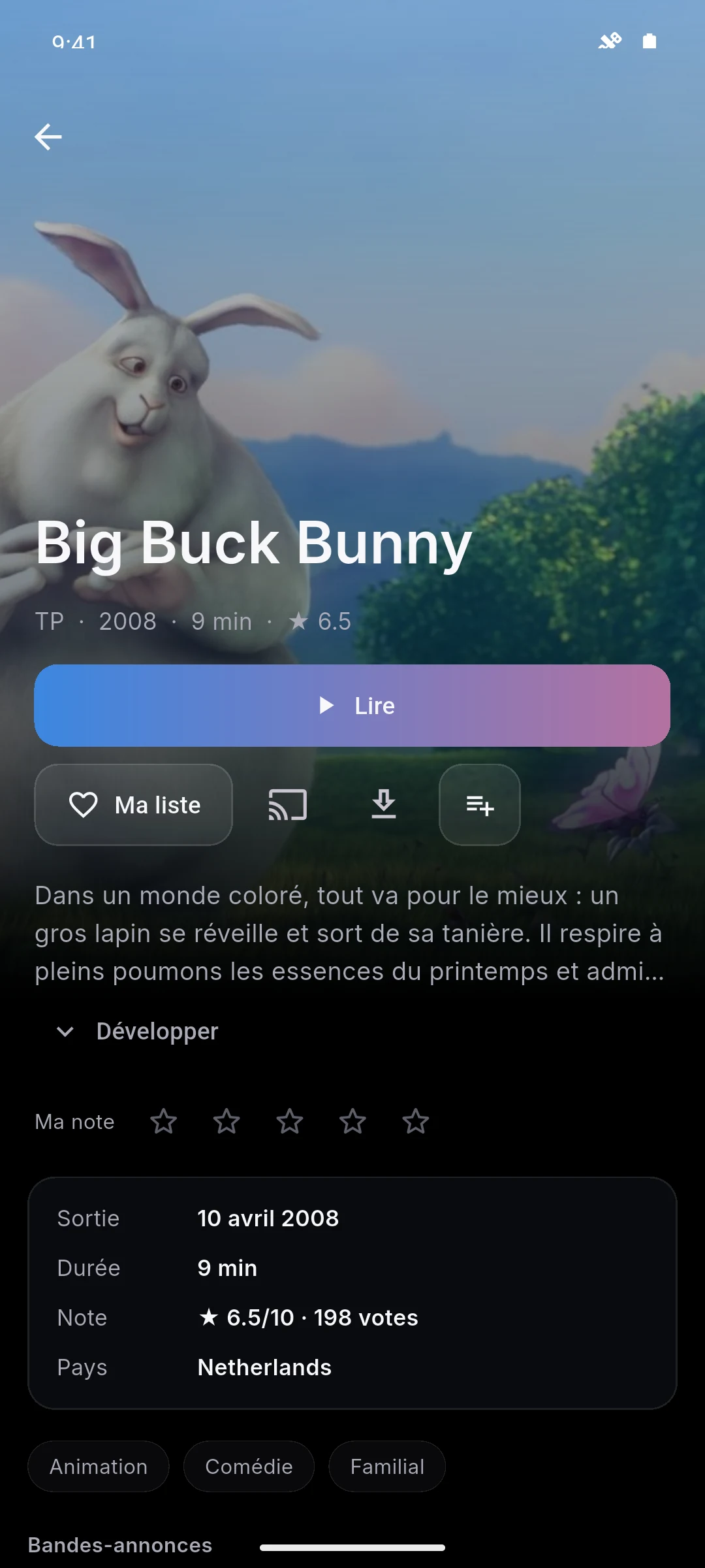 Fiche de Big Buck Bunny sur mobile