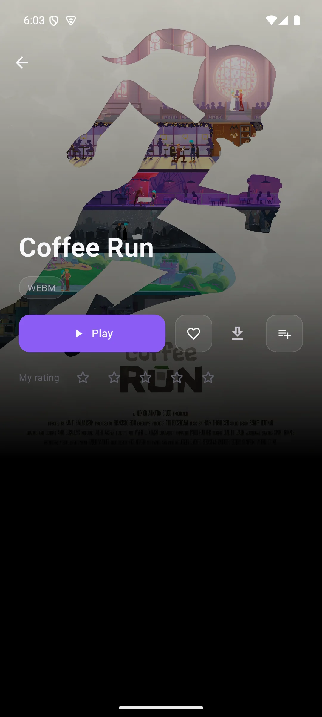 Capture réelle d’une fiche de lecture Luma Player sur Android