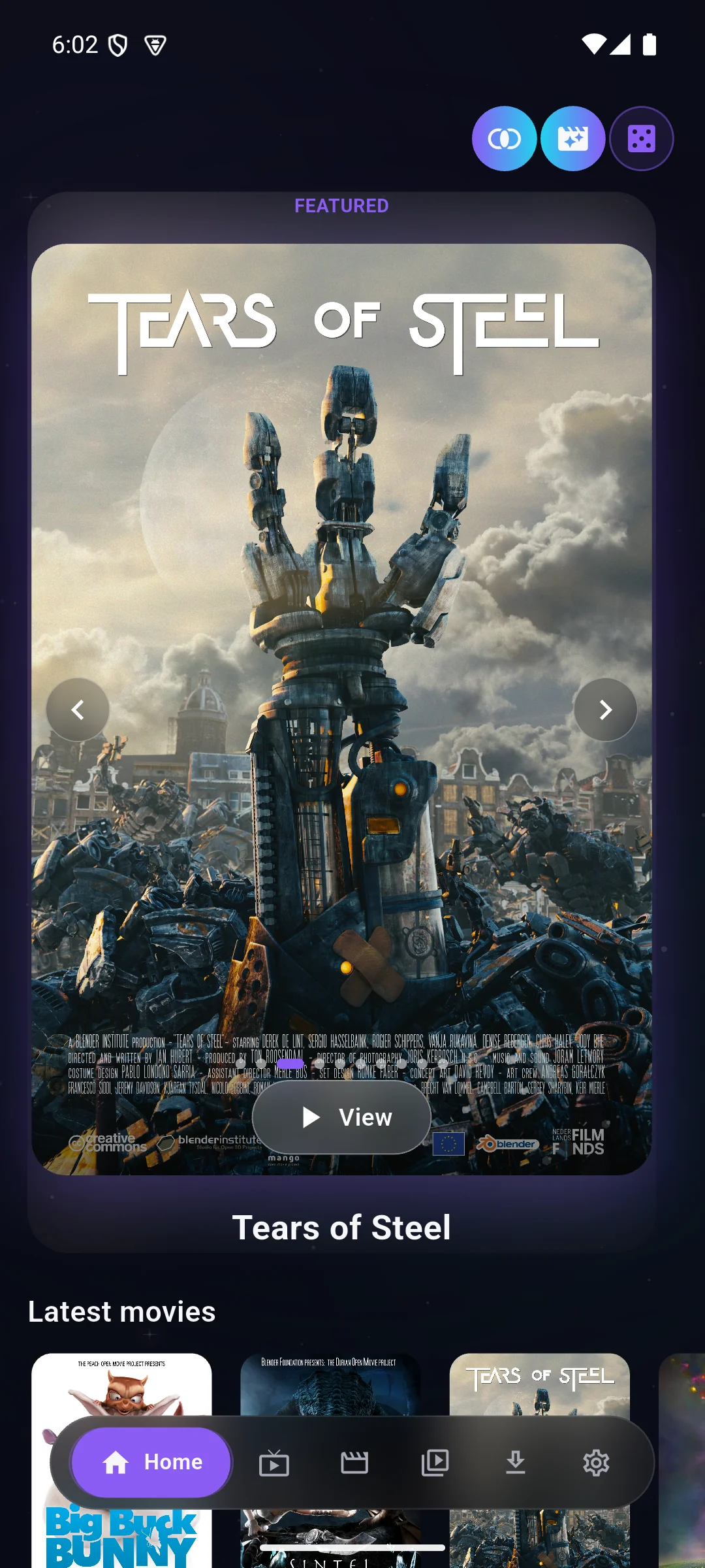 Capture réelle de l’accueil Luma Player sur Android