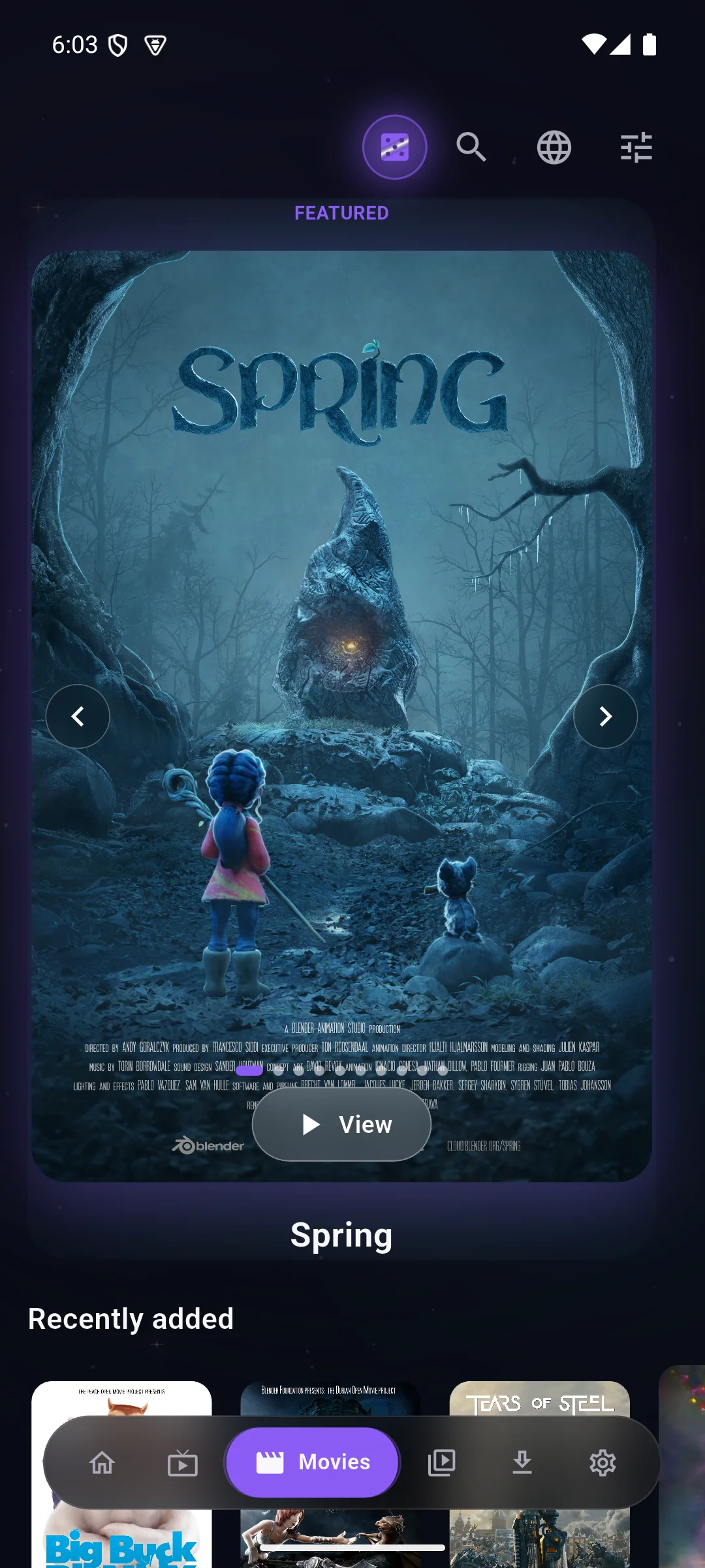 Capture réelle du catalogue Films Luma Player sur Android